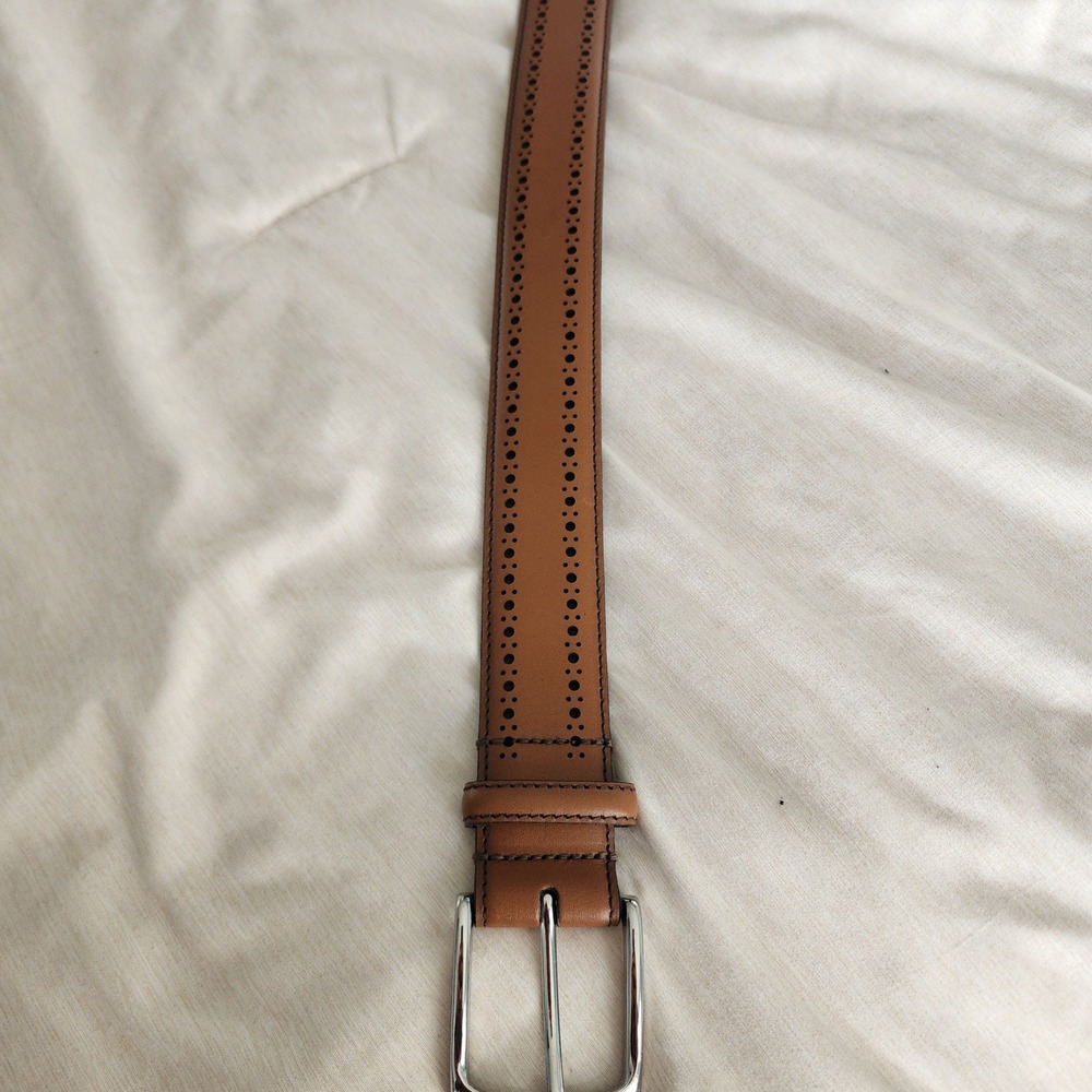 Allen Edmonds Belt Mens 40 Cognac Excellent Brogue Perforated Italian Calfskin - Picture 10 of 10